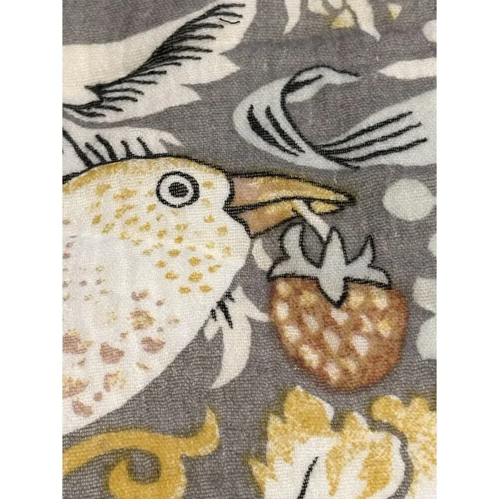 William Morris & Co Strawberry Thief Throw Blanket Cotton Gauze Fleece Grey NWT